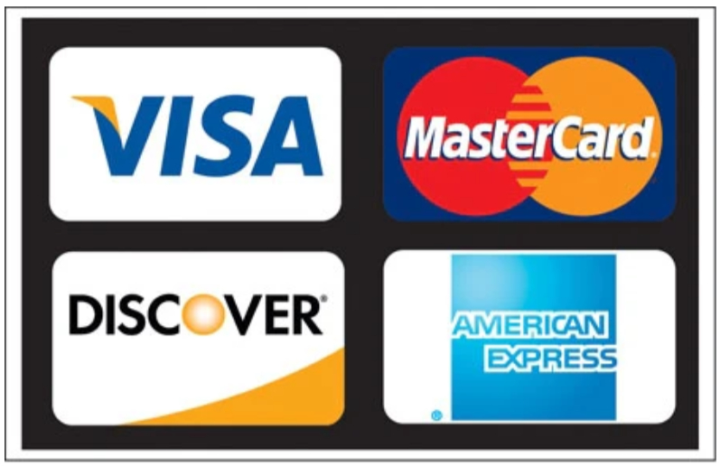 Visa, Mastercard, Discover and American Express accepted